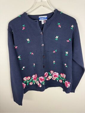 PENDLETON Navy Blue Embroidered Cardigan Sweater L